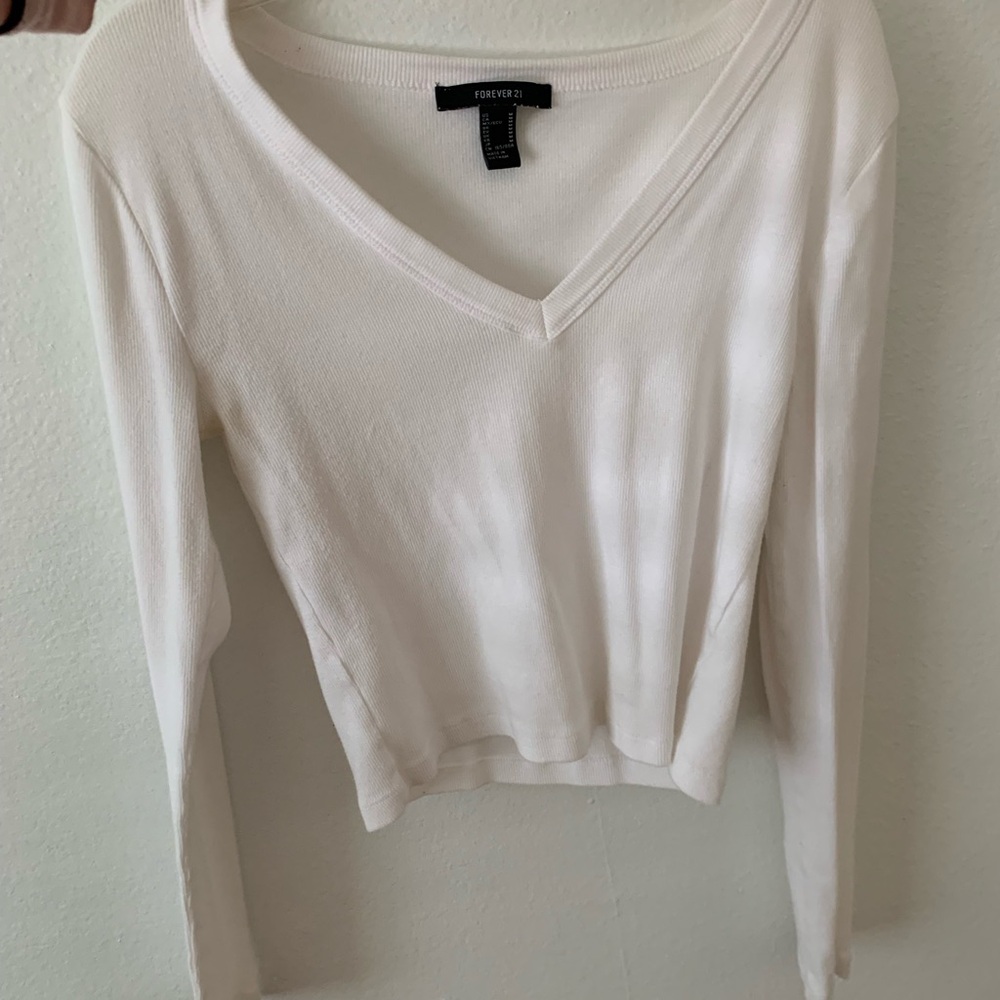Forever 21 Women's Cream V-Neck Top